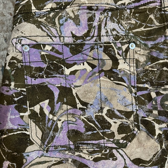 Pilcro The Wanderer Camo Multicolor Jeans Green Cream Purple Metallic Size 32T - Picture 15 of 16